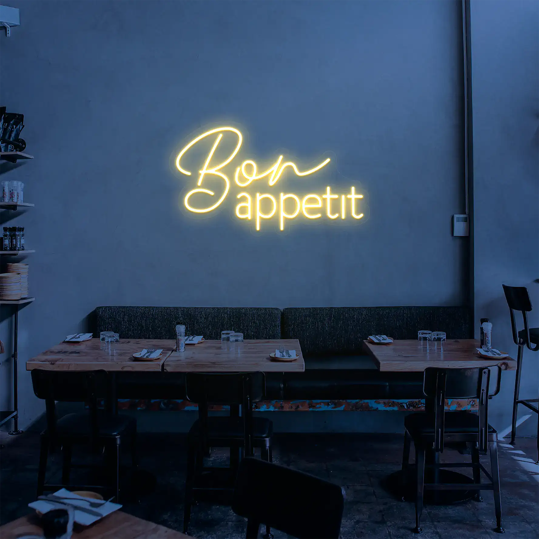Néon Bon Appétit Blanc Chaud dans un Restaurant