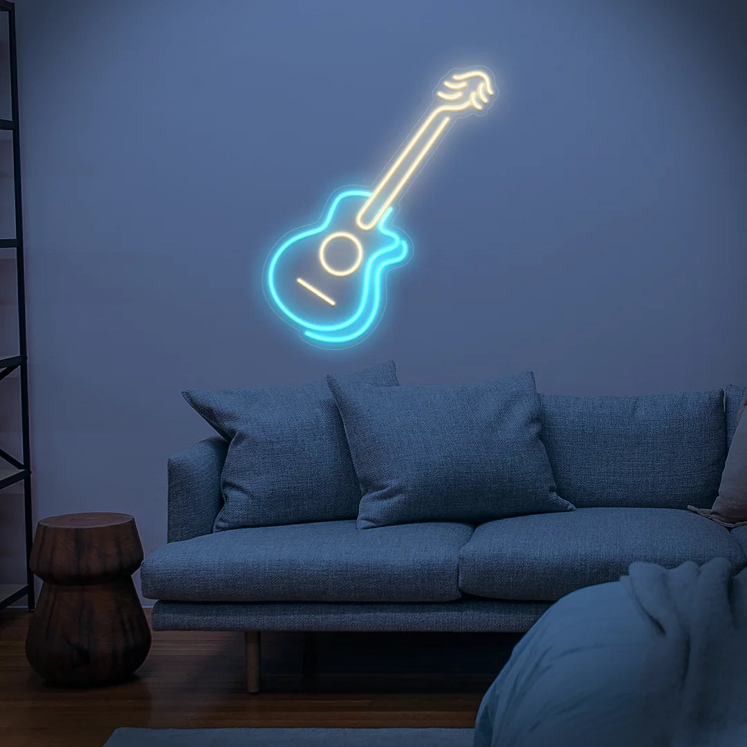 Néon Guitare acoustique dans un salon