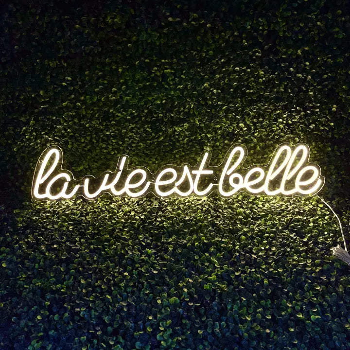 Néon La vie est belle blanc chaud vu de face