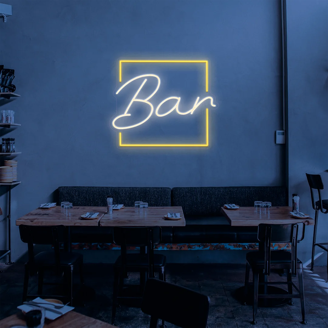Néon bar carré doré et beige