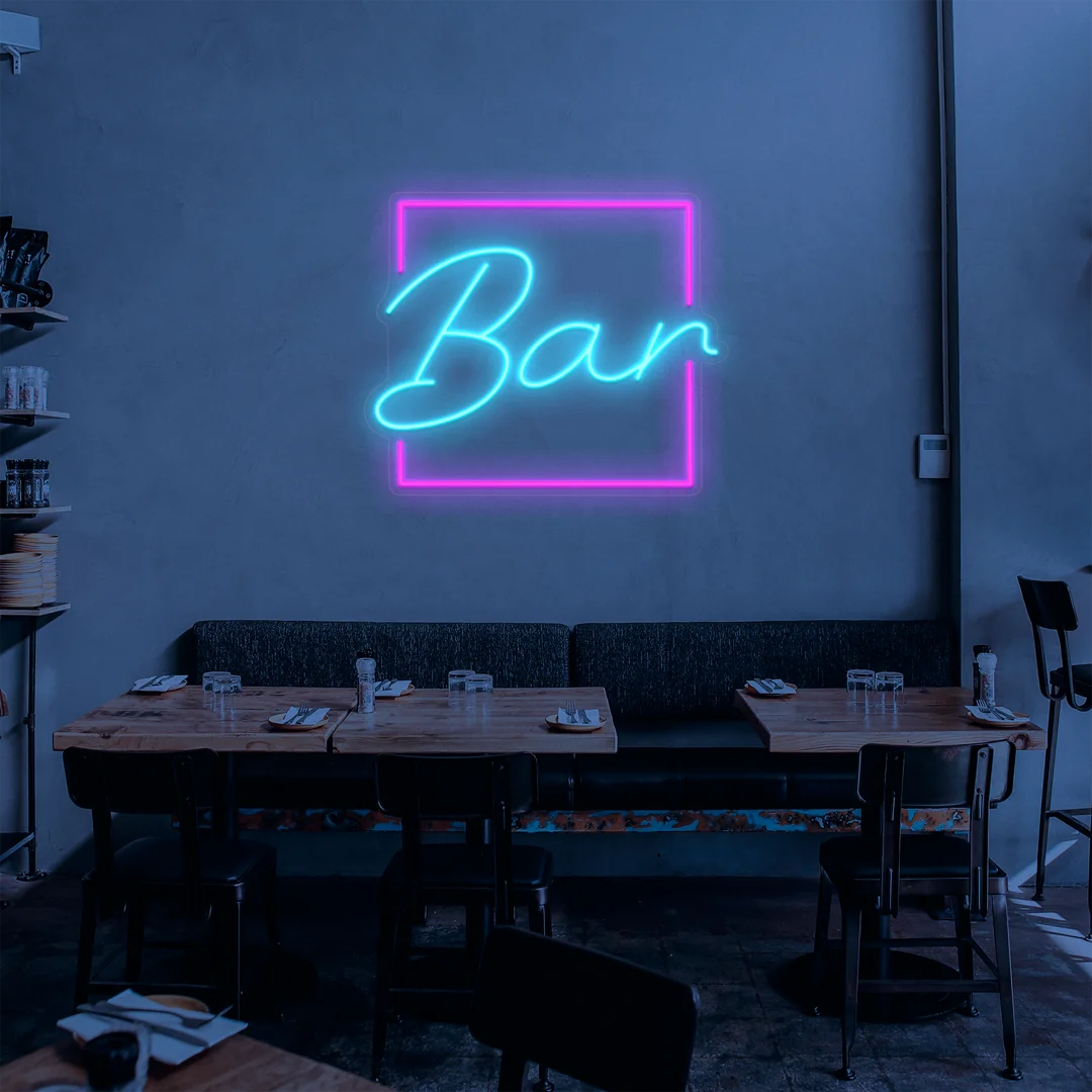 Néon bar carré rose foncé et turquoise