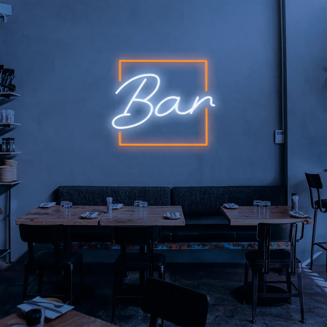 Néon bar carré orange et blanc