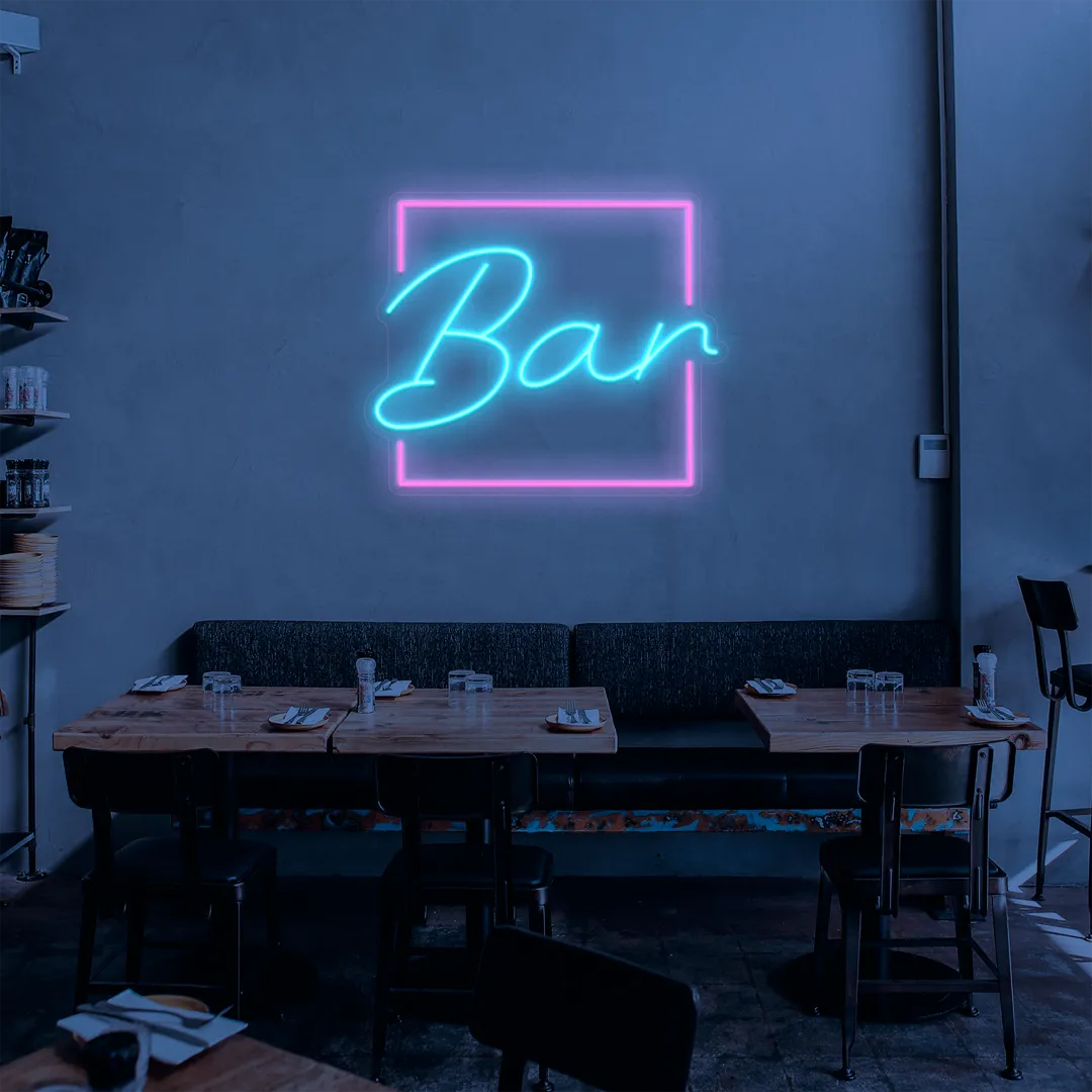 Néon bar carré rose clair et turquoise