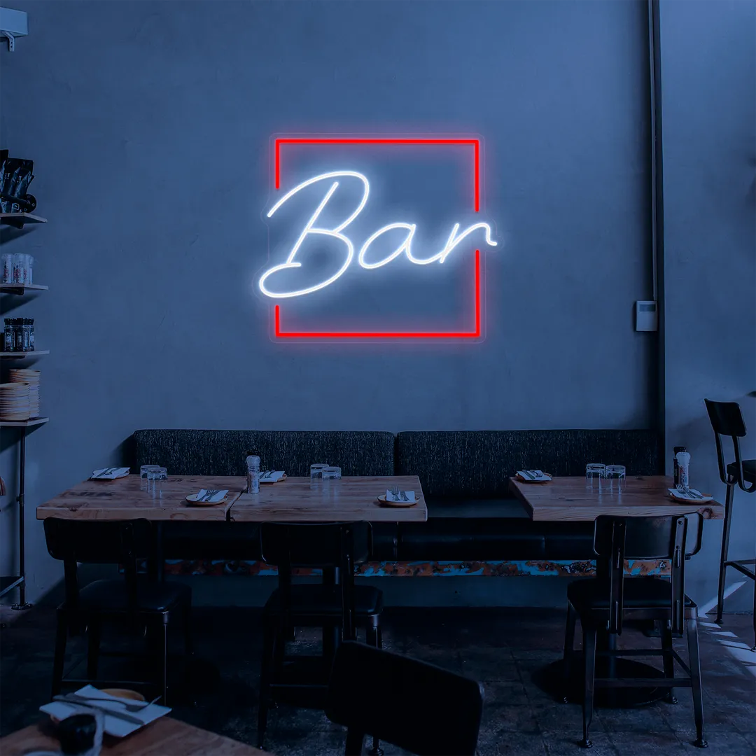 Néon bar carré rouge et blanc