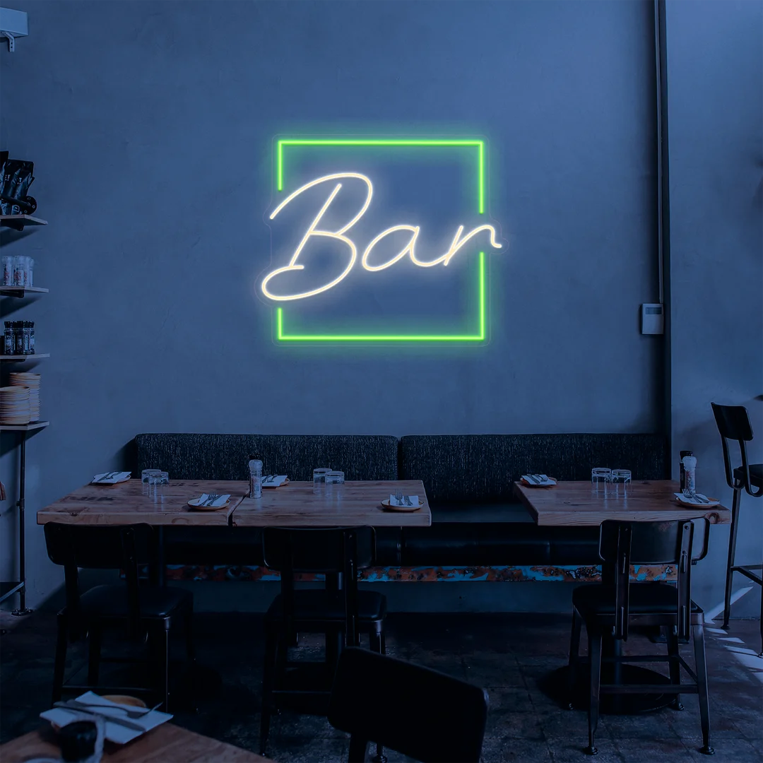 Néon bar carré vert et beige