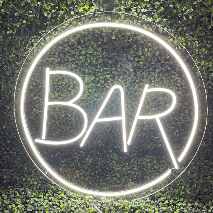 Néon Bar blanc vu de face