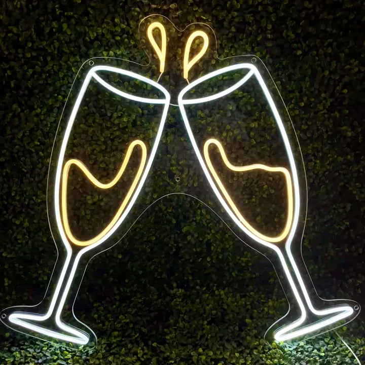 Néon coupes de champagne face