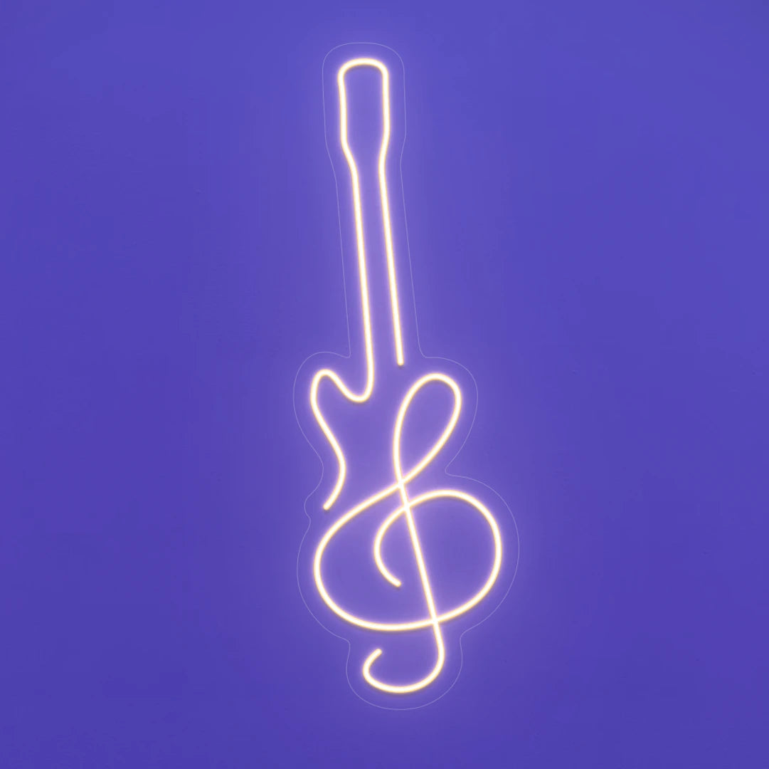 Néon Guitare Clé de Sol Blanc chaud