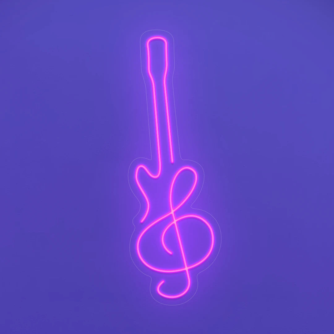 Néon Guitare Clé de Sol rose