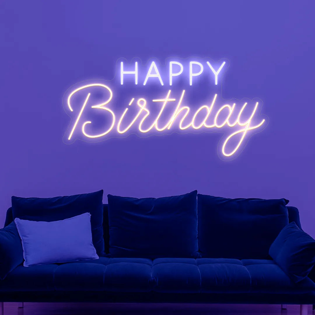 Néon Happy Birthday Blanc Chaud