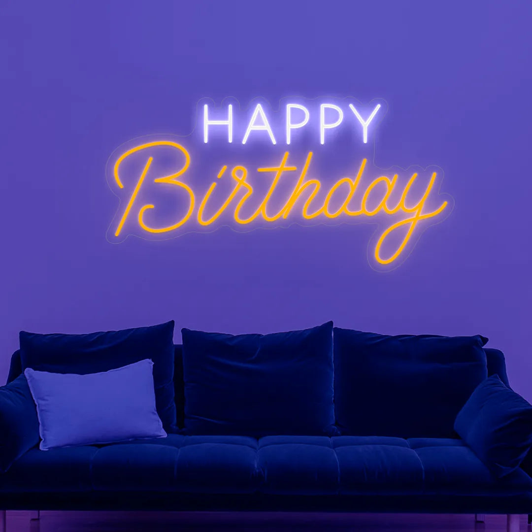 Néon Happy Birthday doré