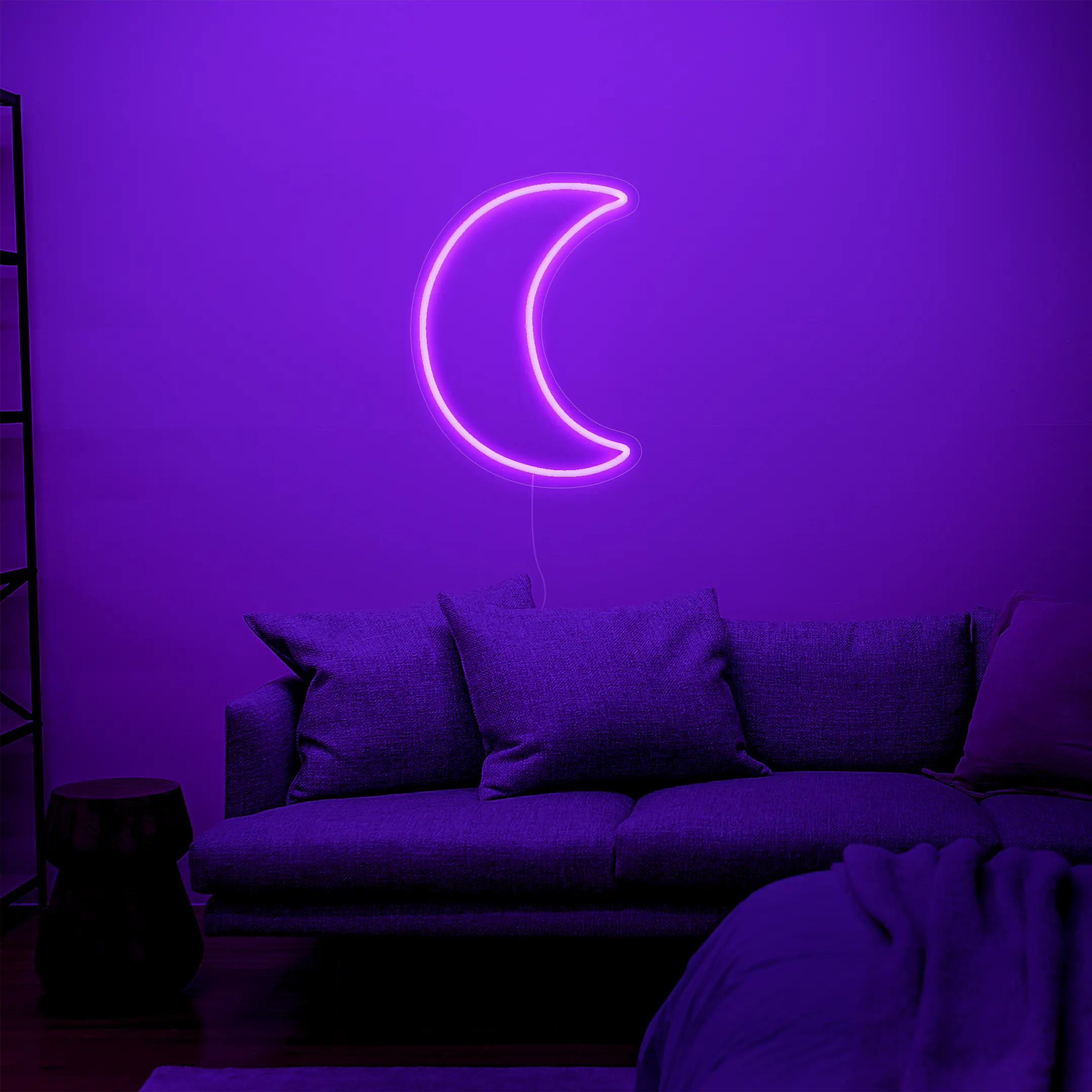 Néon Lune Violet dans Salon