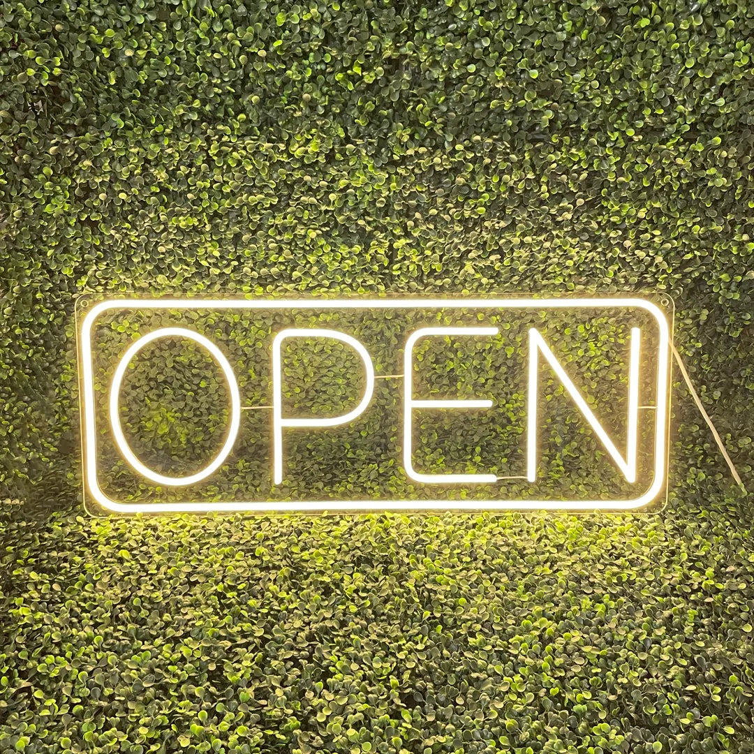 néon open rectangle blanc chaud lumineux
