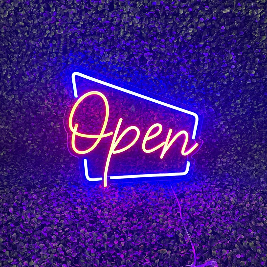 Néon Open Rétro Bleu et Rouge lumineux