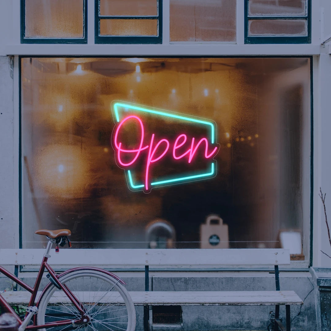 Néon Open Retro bleu turquoise et Rose