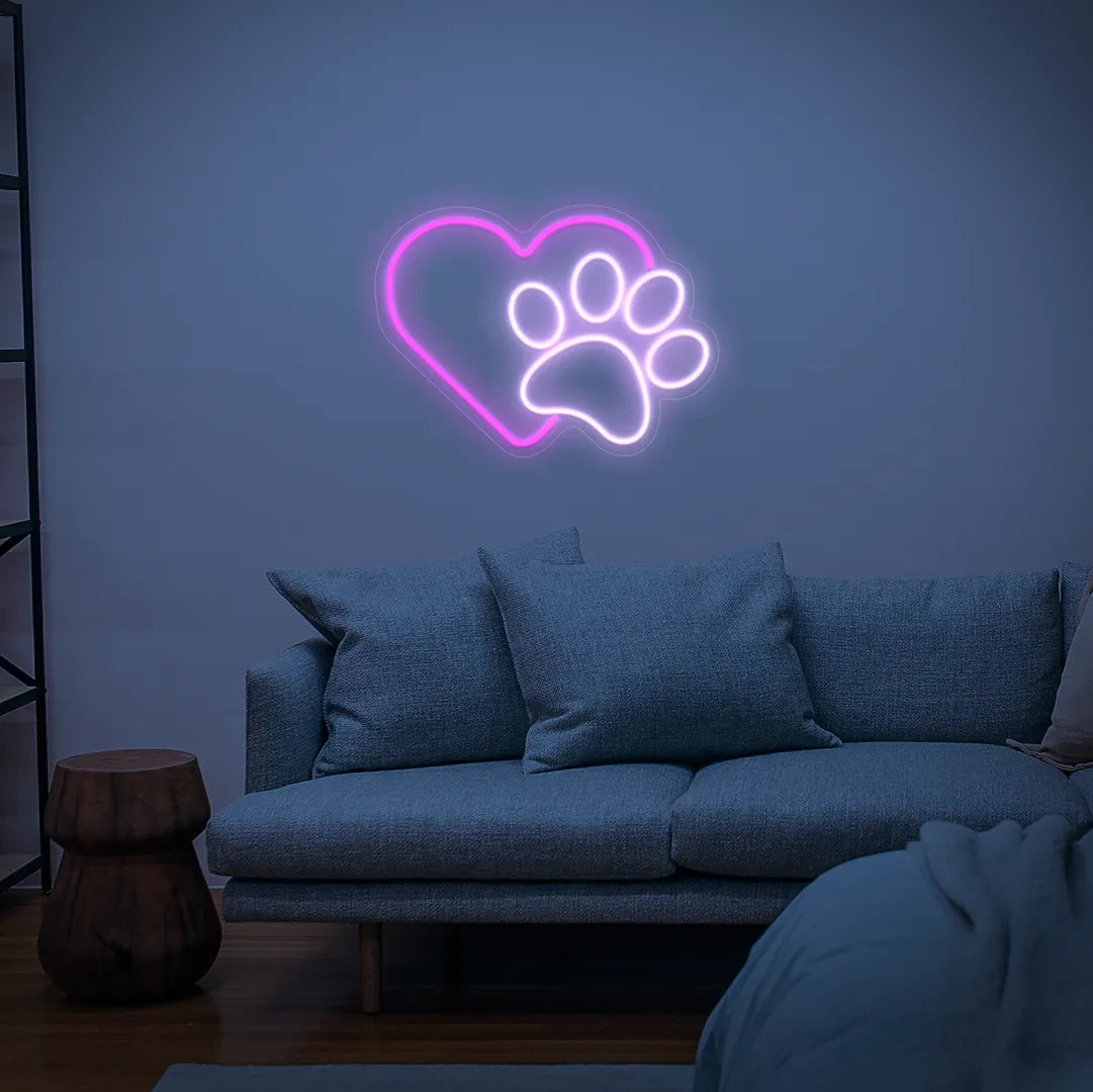 Néon Patte amour animaux rose foncé et rose clair dans salon