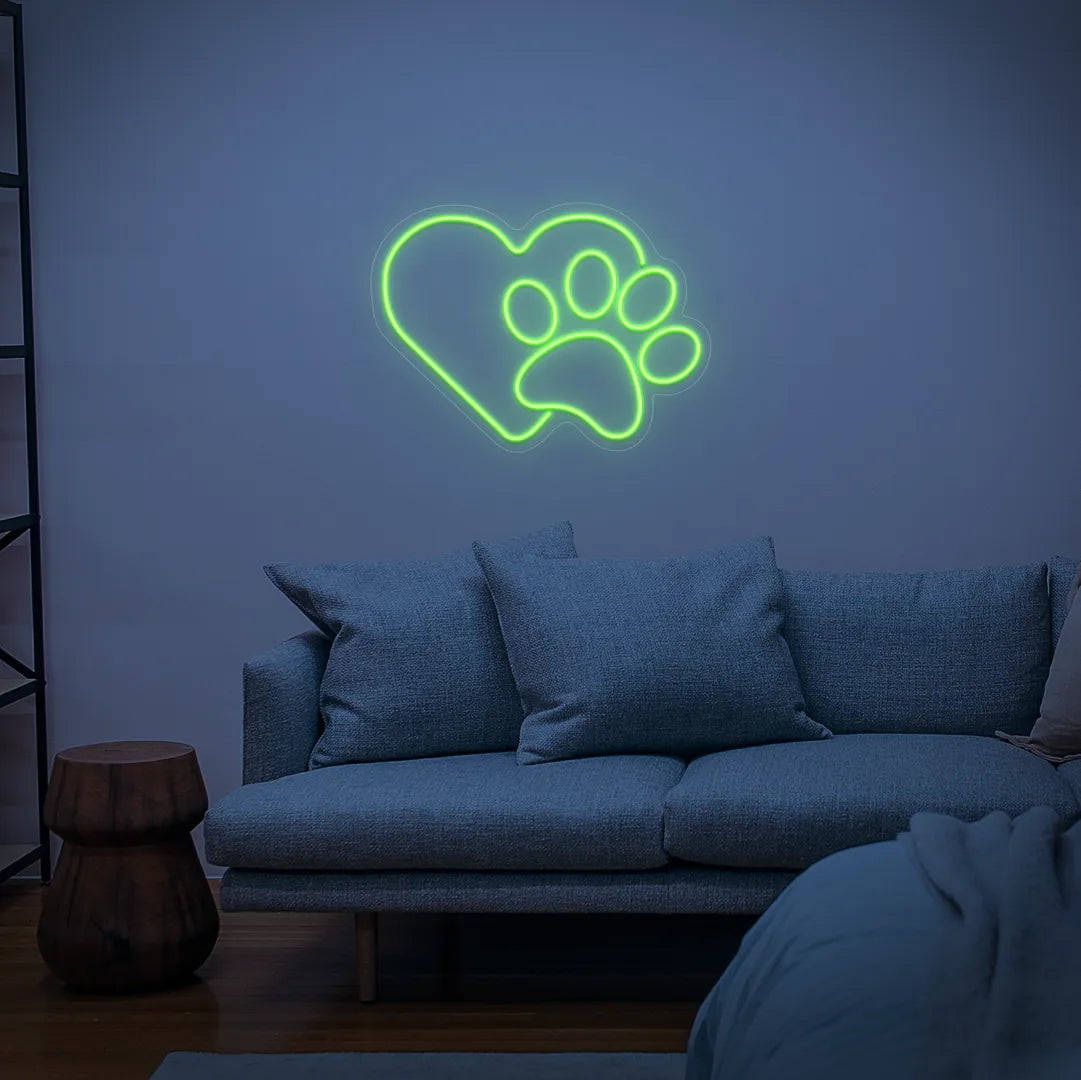 Néon Patte amour animaux vert dans salon