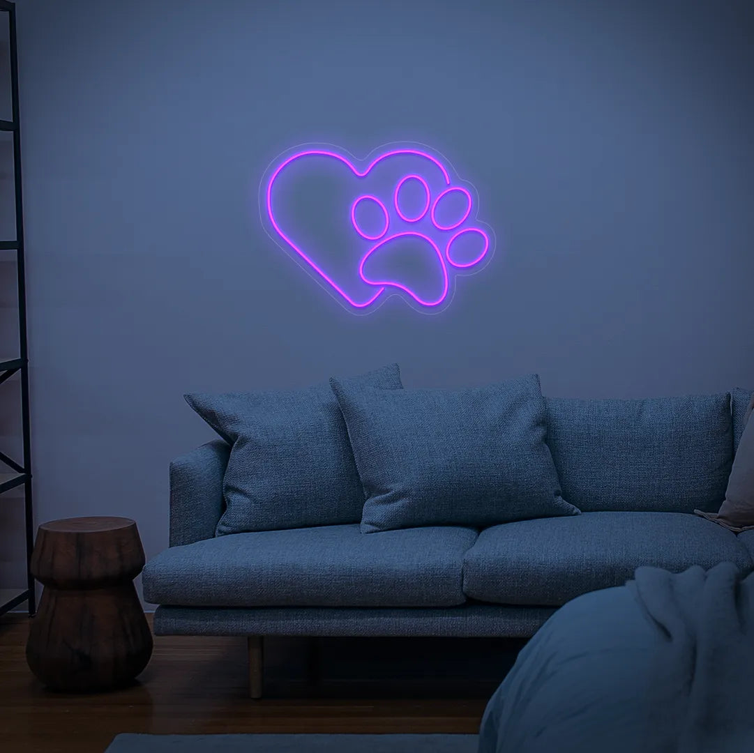 Néon Patte amour animaux violet dans salon