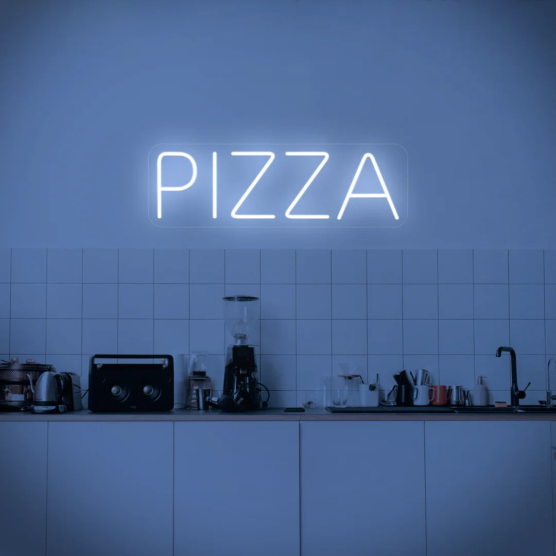 Néon écriture pizza blanc