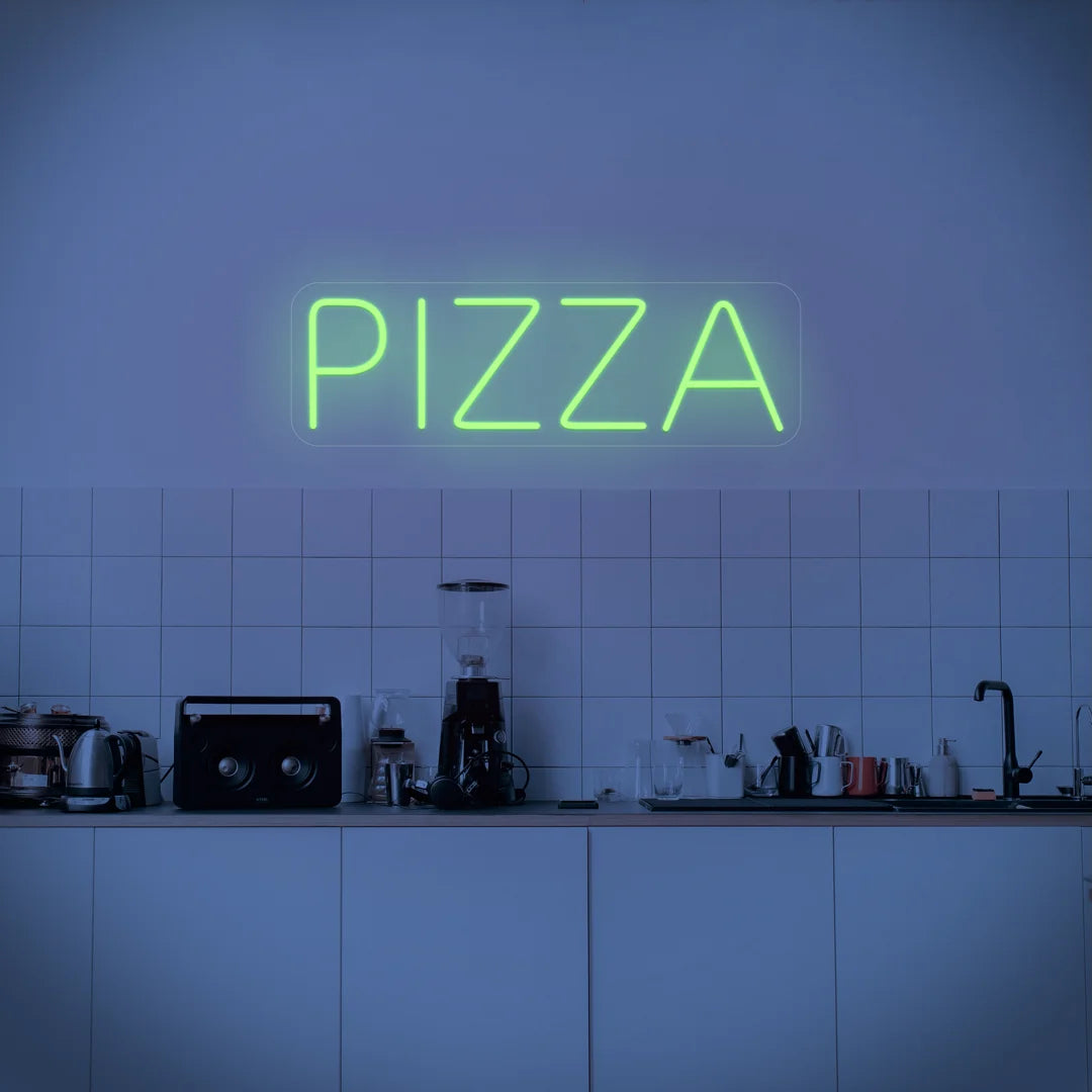 Néon écriture pizza vert