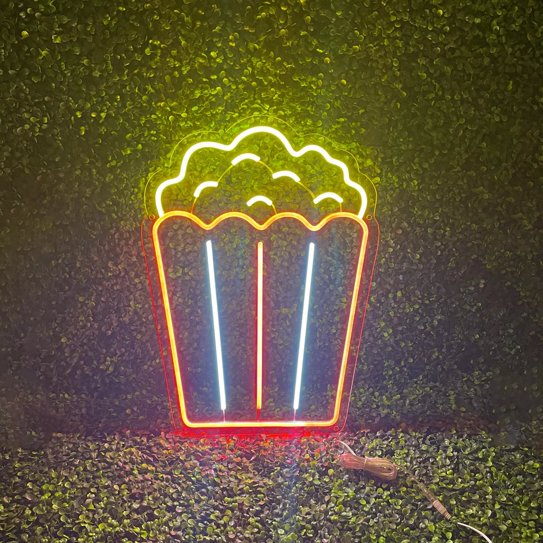 Néon popcorn rouge blanc lumineux