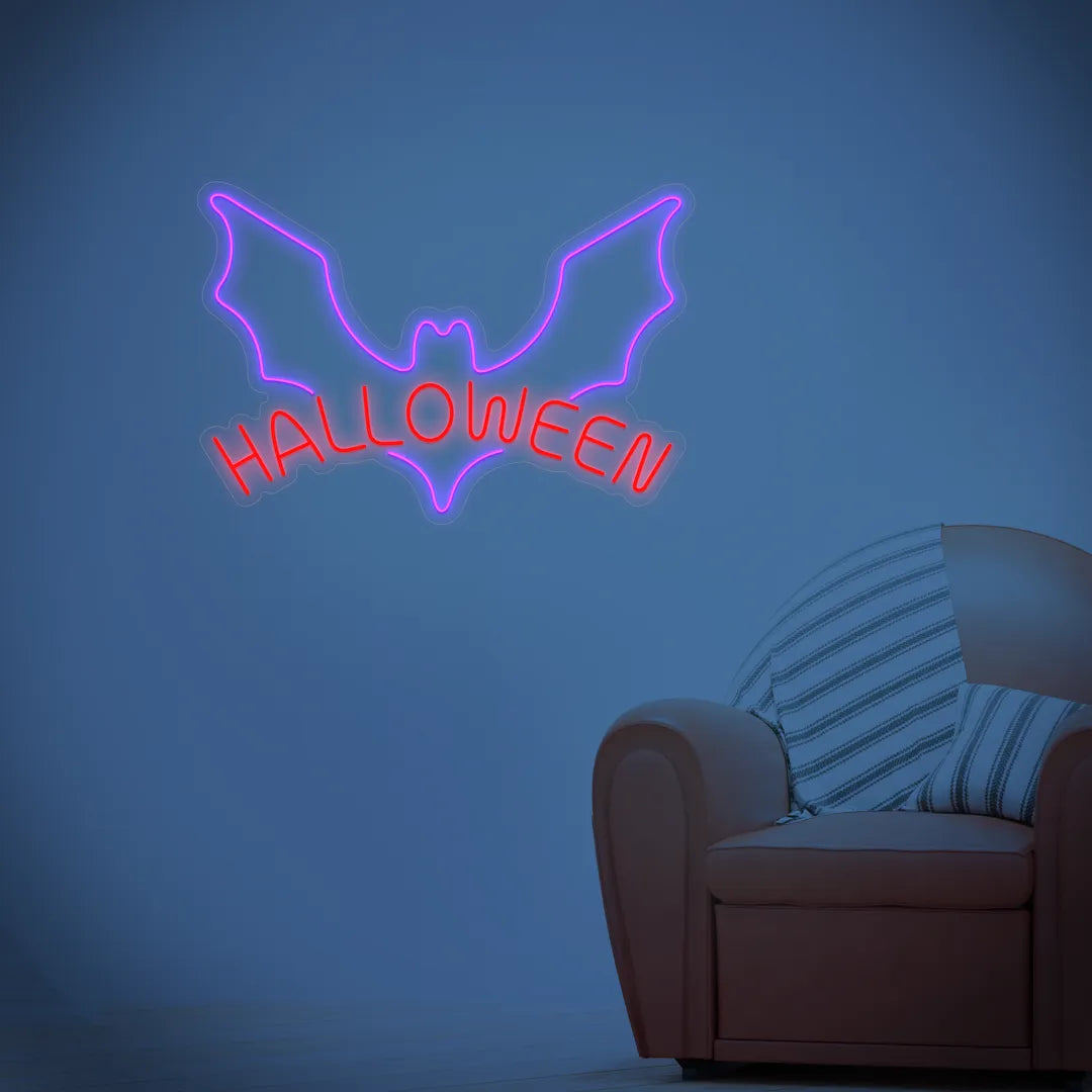 Néon Chauve-souris Halloween dans un salon