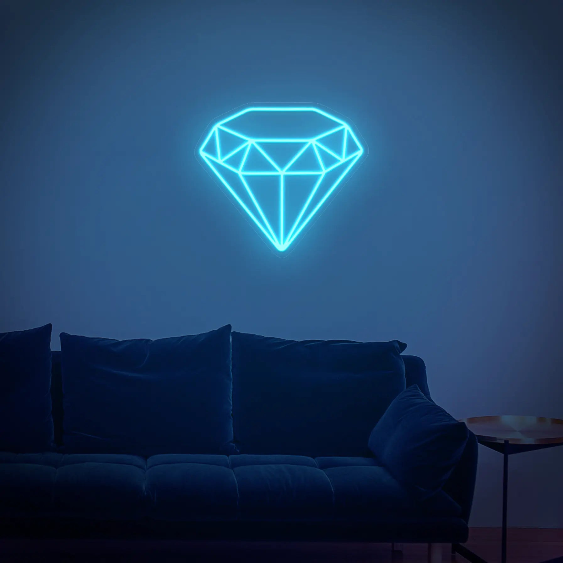 Néon Diamant Bleu Turquoise dans un salon