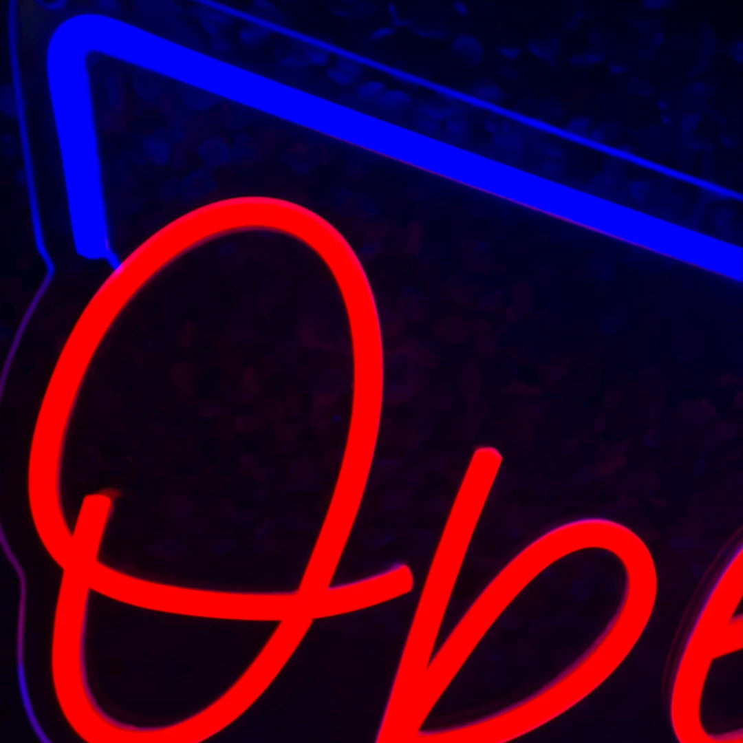 Néon Open Rétro Bleu et Rouge détails