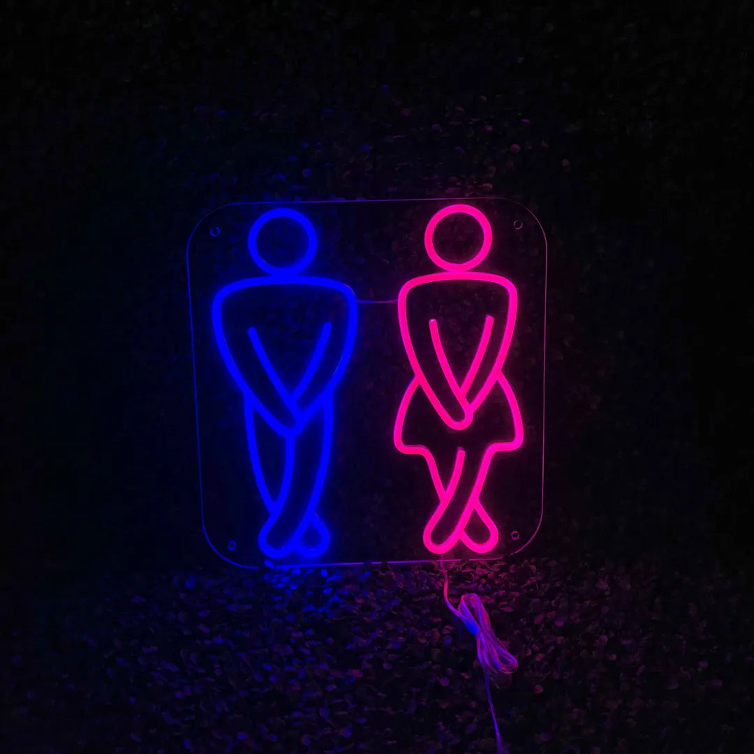 Néon WC homme et femme pour Bar vu de face